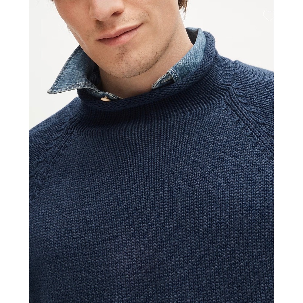 J.Crew Mens Navy Blue 100% Cotton Rollneck Sweater Small Fisherman Quiet Luxury